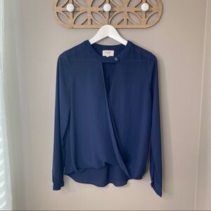 Everly Keyhole Wrap Blouse Navy Blue Sz Medium